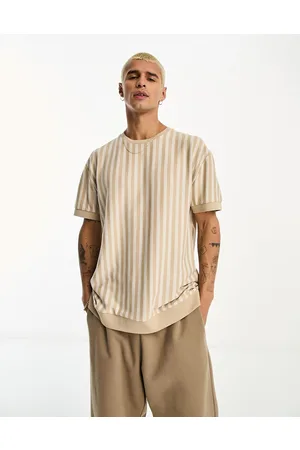 ASOS Homem T-shirts & Manga Curta - Relaxed t-shirt in brown stripe fabric