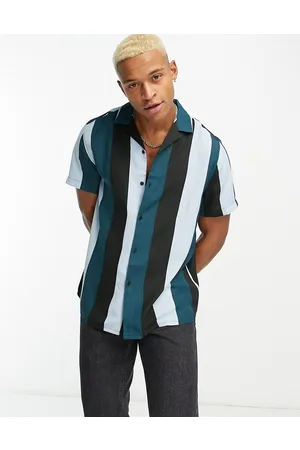 ASOS Homem Camisas Casual - Relaxed revere retro stripe shirt in