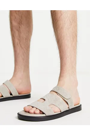 ASOS Homem Sandálias - Leather sandals in textured stone leather with contrast black sole