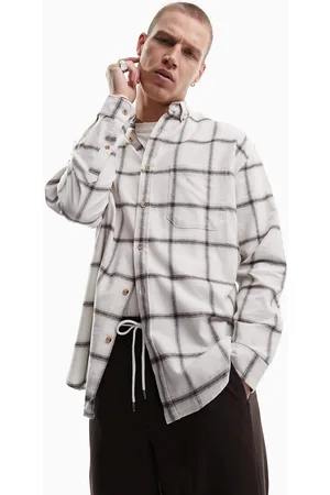 ASOS Homem Camisas Casual - 90s oversized shirt in ecru windowpane check
