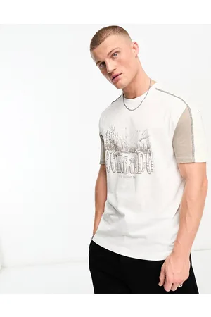 ASOS Homem T-shirts & Manga Curta - Relaxed t-shirt in beige raglan colour block with front print