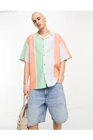 ASOS Homem Camisas Casual - Boxy oversized revere stripe shirt in linen mix
