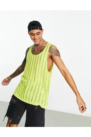 ASOS Homem T shirts v neck - Relaxed vest in laddered mesh with scoop neck