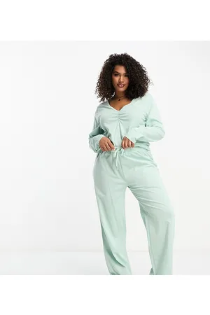 ASOS Mulher Calças - ASOS DESIGN Curve mix & match cotton pyjama trouser in sage