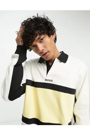 HUGO BOSS Homem Camisas de Manga comprida - Denero colour block long sleeve polo shirt in off and yellow