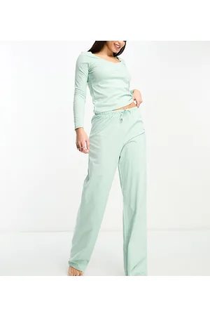 ASOS Mulher Calças - ASOS DESIGN Tall mix & match cotton pyjama trouser in sage