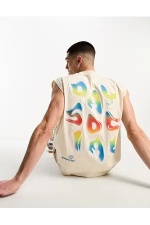 ASOS Homem T-shirts & Manga Curta - ASOS Daysocial co-ord oversized vest with multi coloured bubble logo print in beige