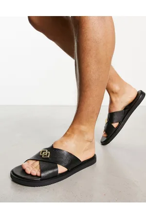 ASOS Homem Sandálias - Cross strap sandals in saffiano leather with badge