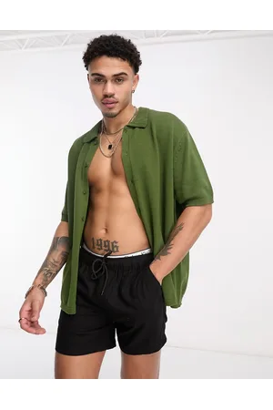 ASOS Homem Camisa Formal - Oversized midweight knitted cotton button through polo in khaki