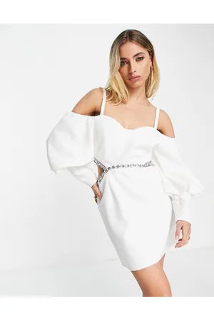 Lashes of London Mulher Mini Vestidos - Cold shoulder volume sleeve embellished cut out mini dress in