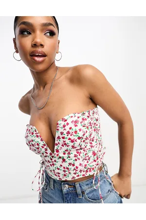 ASOS Mulher Tops de Cavas - Corset top with lace up sides in rose print