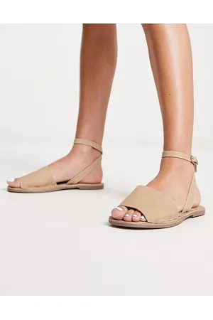 ASOS Mulher Sandálias - Farah leather studded flat sandal in beige
