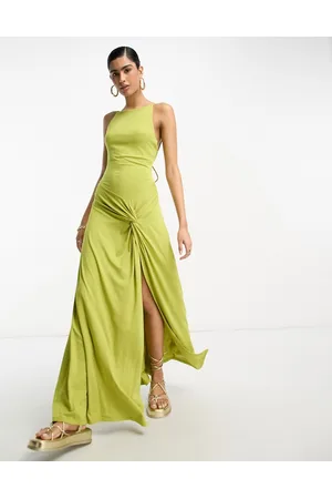 ASOS Mulher Vestidos Casual - Strappy maxi dress with twist detail in chartreuse