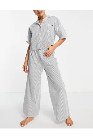 Topshop Mulher Camisa Formal - Stripe poplin shirt & trouser pyjama set in navy & white