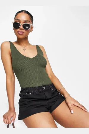 JDY V neck knitted vest top in khaki