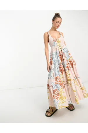 ASOS Mulher Vestidos Casual - Shirred maxi sundress with tiers in abstract print