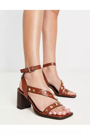 ASOS Mulher Sandálias - Halter studded mid heeled sandals in tan