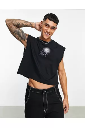 ASOS Homem T-shirts & Manga Curta - Oversized vest in with graphic flower chest print