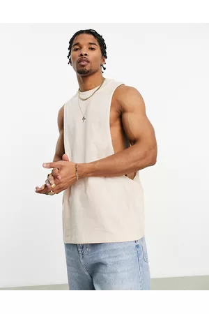 ASOS Homem T-shirts & Manga Curta - Relaxed vest with dropped armhole in beige