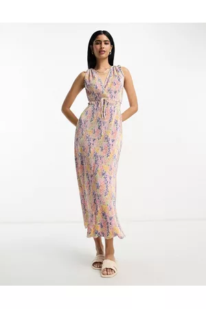ASOS Mulher Vestidos Casual - Wrap plisse midi dress with tie detail in ditsy floral