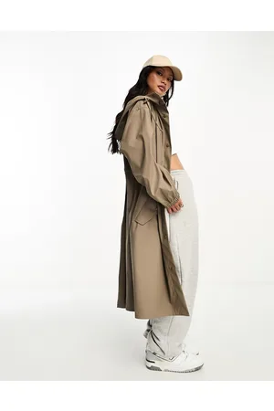 ASOS Rubberised rain parka coat in mushroom
