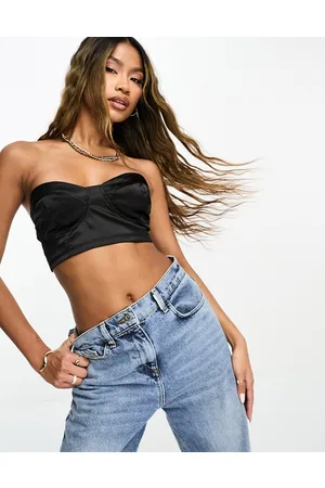 Rebellious Fashion corset lace up crop top in black