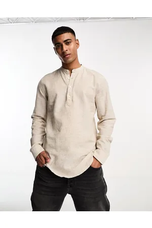 Only & Sons Linen mix overhead shirt in beige
