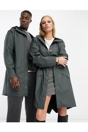Rains 12020 unisex waterproof long jacket in slate