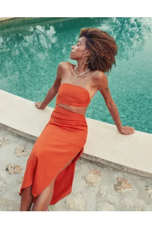 4th & Reckless X Amaka Hamelijnck sunset asymmetric cut out bandeau midi summer dress in bright