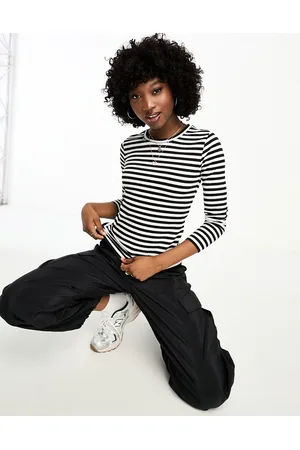 JDY Ribbed long sleeve top in and white stripe