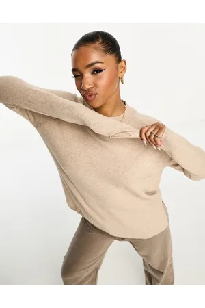 JDY Slouchy longline jumper with side split in beige