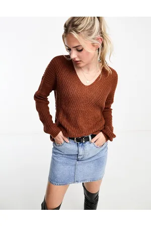 JDY Lightweight v neck jumper in rust