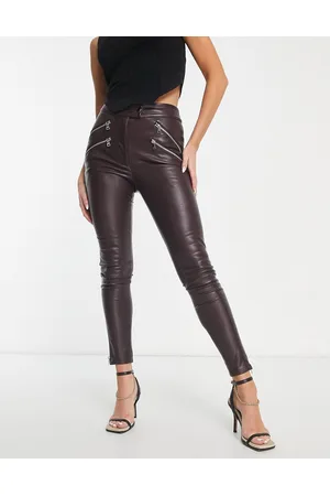 TopShop faux leather skinny fit pants in chocolate- Brown