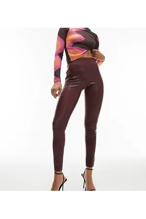 Pull&Bear faux-leather leggings in burgundy