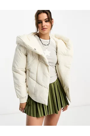 Noisy May Padded jacket with oversized hood in cream