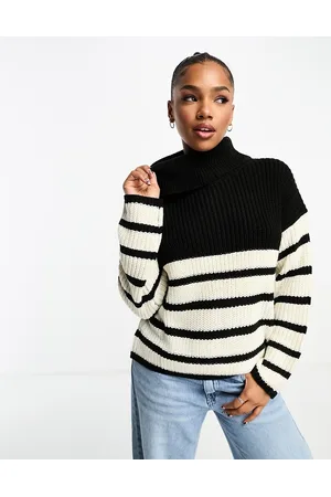 JDY Roll neck jumper in and white stripe