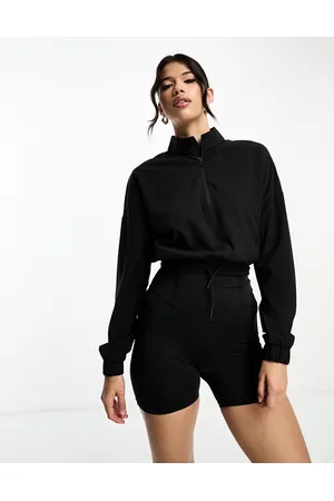 ASOS 4505 Petite all in one base layer with 1/2 zip and contouring detail  in black