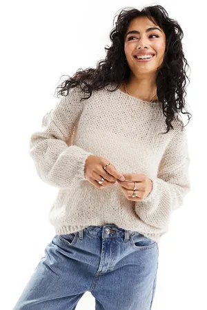 ONLY Wide neck oversized sleeve jumper in cream