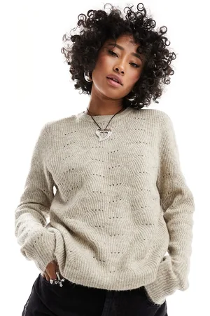ONLY Pointelle detail jumper in taupe