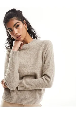 VERO MODA Round neck knitted jumper in beige melange