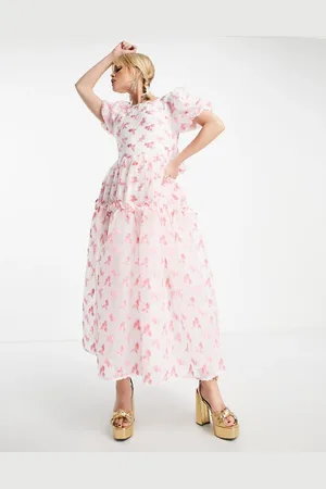 Sister Jane mini babydoll dress in pink floral jacquard with bow