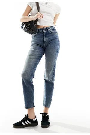 Noisy May Moni high waisted straight jeans in mid wash blue