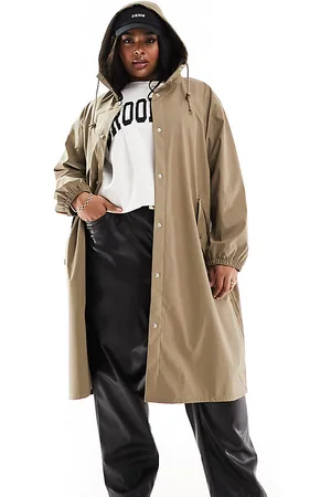 ASOS ASOS DESIGN Curve rubberised rain parka coat in mushroom