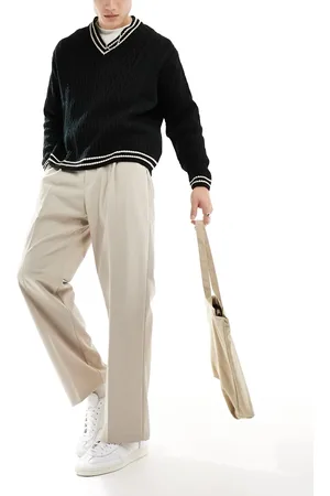 Pull&Bear Wide leg tailored trouser in ecru