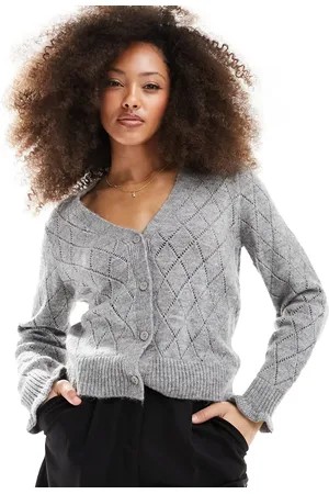 JDY Diamond knit cardigan with lettuce sleeve in melange