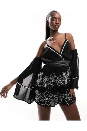 River Island Angel sleeve embellished playsuit in