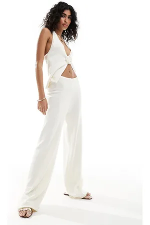 4th & Reckless Maribel fine gauge knit beach trouser co-ord in ecru
