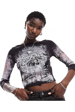 Reclaimed (vintage) Long Sleeve Mesh Top With Overlay in Black for
