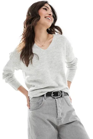 ONLY V neck slouchy jumper in light melange