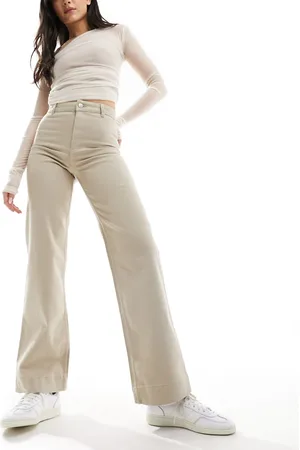 Monki Stretch cotton wide leg trousers in beige